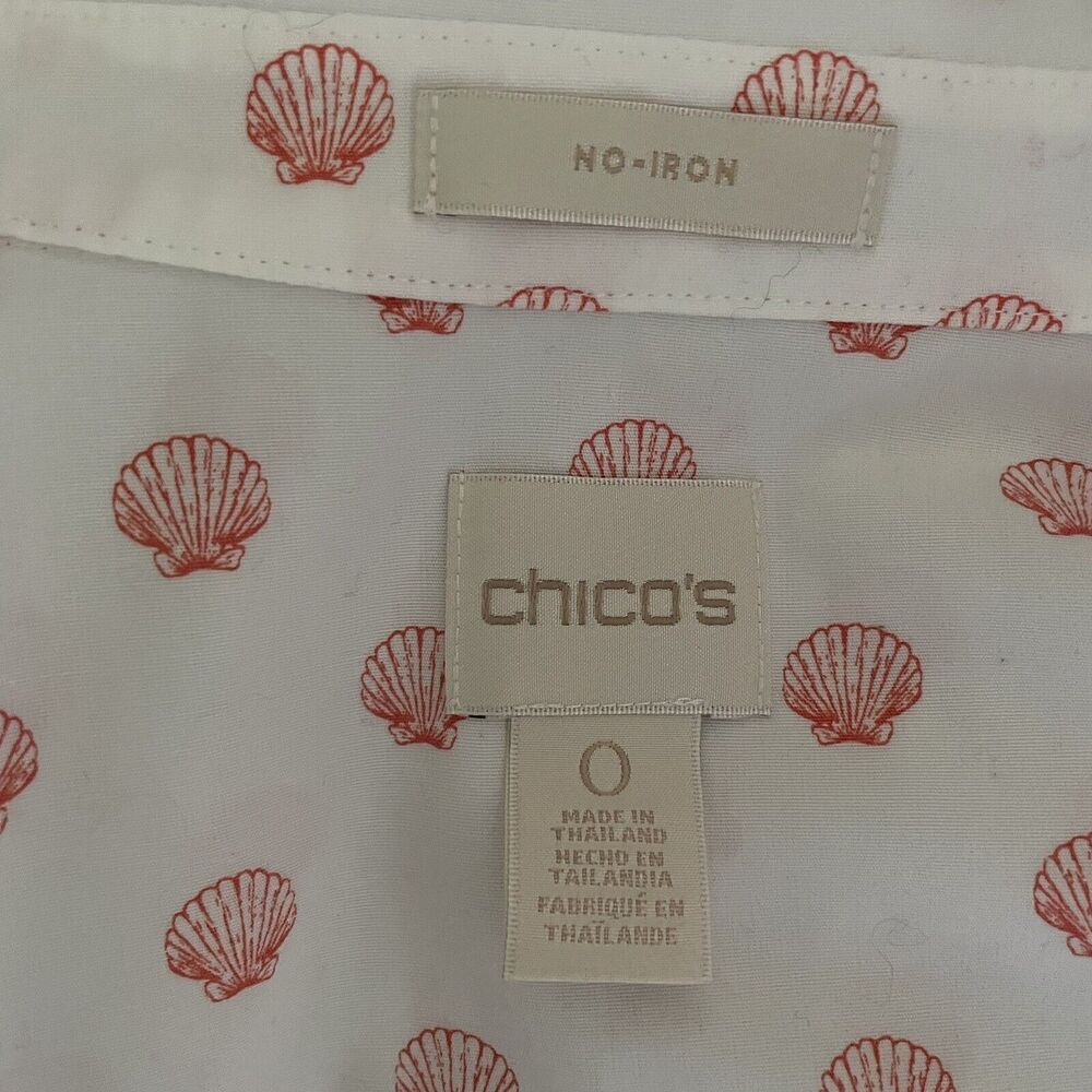 Chico’s Elaine Chow Mitch wife White Pink Seashell Blouse Sz 0 4 - Picture 7 of 12